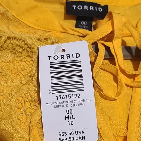 Torrid Yellow Chiffon Lace Accent Blouse - Picture 5 of 5